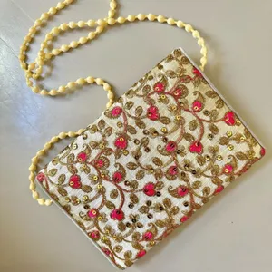 Embroidered multicolored pom Pom strap crossbody purse thumbnail 2