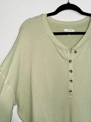 Maurices Henley Drop Shoulder Sweatshirt Light Green Relaxed Fit thumbnail 4