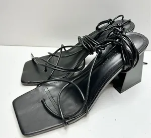 Wild Diva Sandals‎ Womens Size 9 Black Wraparound Square Toe Heels thumbnail 1