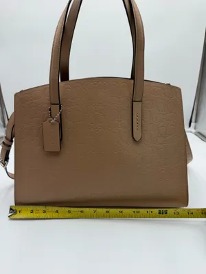 Coach 31728 Signature Embossed Leather Satchel Shoulder Bag Tan Camel thumbnail 3