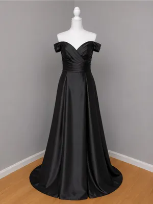 #4 B - 5 Black full-length formal satin dress-Medium -Size 10 thumbnail 5