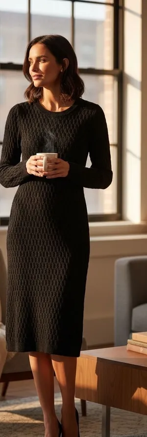 Gap Black Textured Long Sleeve Midi Sweater Dress XS‎ Petite S/792737-00 NEW thumbnail 1