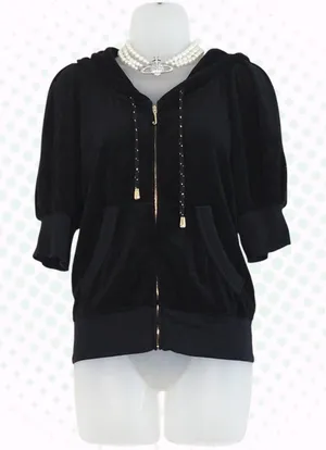 Vintage Juicy Couture Y2K Black Gold 'Juicy Girl' Short Sleeve Hoodie Size L thumbnail 1