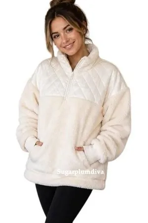 Lularoe‎ Cream High Pile Fleece Pullover Jacket LARGE Plush Cozy Outdoor Quilted thumbnail 1