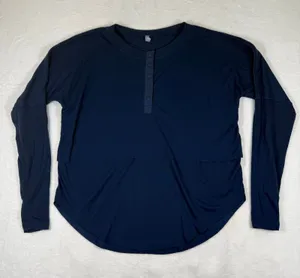 FP Movement Free People Navy Blue Ribbed Henley Long Sleeve Thumbhole Top S thumbnail 1