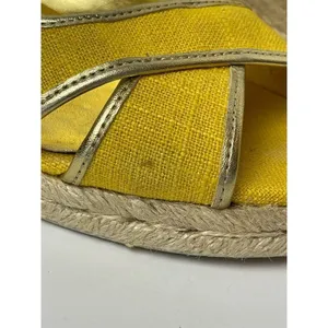 Talbots Lyndsay Yellow Canvas Peep Toe Sling‎ Back Espadrille Wedge Size 9.5 thumbnail 8