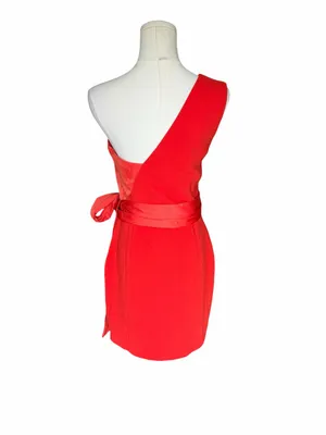 NBD x Revolve - NWT Jasper Red Orange One Shoulder Bow Mini Dress Sz S thumbnail 5