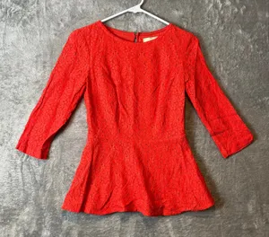 Moulinette Soeurs Anthropologie Flare Sleeve Lace‎ Peplum Blouse Orange Sz 0 thumbnail 1