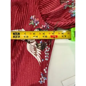 Burgundy Red‎ Crane Floral Pleated Qipao Cheongsam Dress Mandarin Collar L thumbnail 6