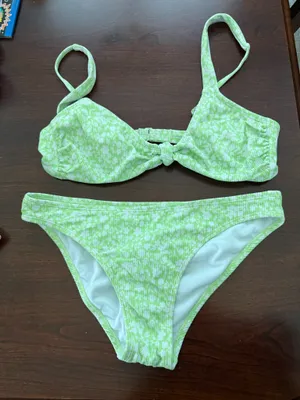 Xhilaration Green Floral Bikini thumbnail 1