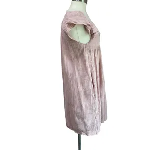 Ces Femme‎ Pink Gauze Mini Dress M Short Sleeve Solid Flowy Boho Casual thumbnail 3