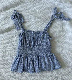 Beach Boutique Blue and white floral tank top thumbnail 1