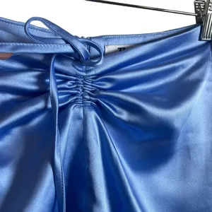 Tiger Mist Womens S Baby Blue Satin Ruched Drawstring Micro Mini Skirt Y2K thumbnail 3