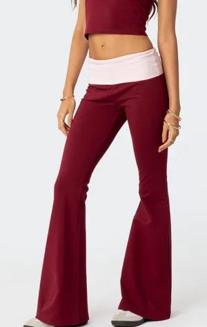 Edikted Contrast Fold Over Flared Leggings nwt s thumbnail 1