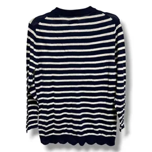 Crown & Ivy XS Navy Cream Stripe Cotton Scallop Hem Button Cardigan NWT thumbnail 4