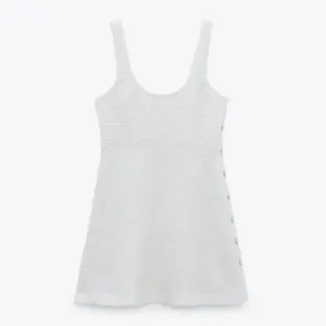 ZARA Womens White Tweed Scoop Neck Button Mini Dress Preppy Structured Chic Sz M thumbnail 13