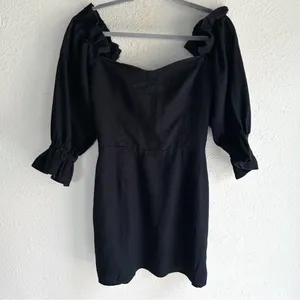 Reformation Kora Linen Off Shoulder Mini Dress Black Sz 10 quiet luxury coastal thumbnail 2
