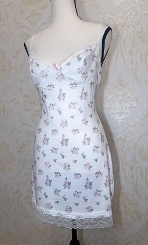 Cute white pink coquette floral lace trim mini dress with pink roses night gown size xs-s thumbnail 5