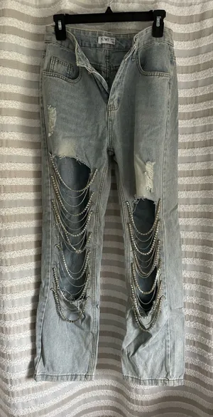 Rhinestone chain jeans Blue thumbnail 1