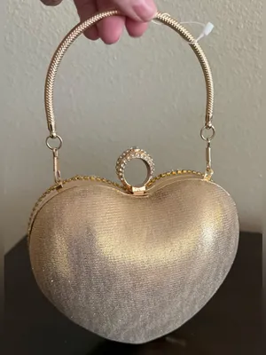 Pearl Heart Evening Clutch Gold Rhinestone Handbag Wedding Prom Formal Purse thumbnail 4