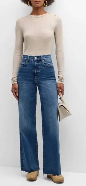 FRAME‎ Le Slim Palazzo Raw Fray Wide Leg Jeans Mermaid Size 25 thumbnail 1