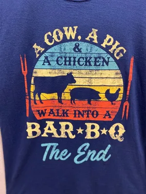 Boutique Barbecue Funny Graphic Tee Shirt Blue Size XL Casual Relaxation Cute thumbnail 6