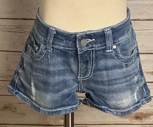 BKE Sabrina medium wash distressed low-rise stretch denim shorts Size 26 thumbnail 1