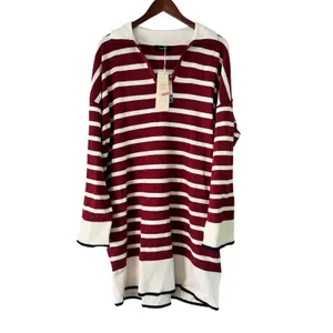 Dokotoo 2XL Striped Knit Tunic Top‎ Burgundy Cream Quarter Zip Long Sleeve thumbnail 2