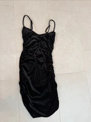 Black Slip Midi Dress with Spaghetti Straps thumbnail 2