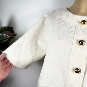 H&M Cream Tweed Button Front Dress Sz M Short Sleeves Shift HM H M Preppy thumbnail 4