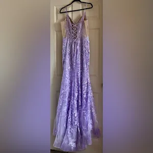 Sherri Hill‎ Lavender Sequin Beaded Mermaid Style Open Back Prom Corset Dress 14 thumbnail 9