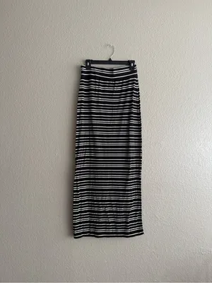 a.n.a Black White Striped Maxi Skirt Small Foldover Waist Stretch Knit Casual thumbnail 11