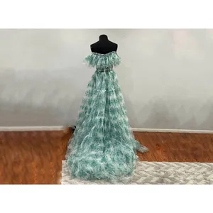 Sherri Hill 56128 Green Print Ruffle Off the Shoulder Gown Sz 6 NWOT thumbnail 3
