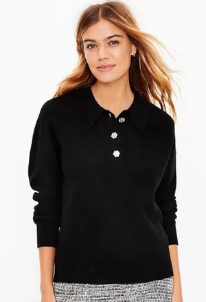Loft Jewel Button‎ Polo Sweater in black NWT SIZE small thumbnail 1
