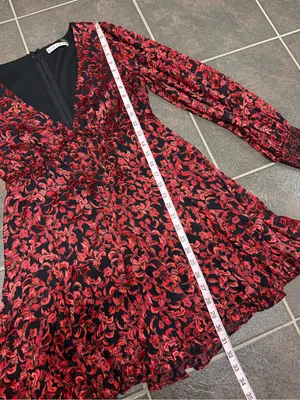 Alice + Olivia Briar Floral Blouson Empire Long Sleeve Mini Dress Red Black 2 thumbnail 12