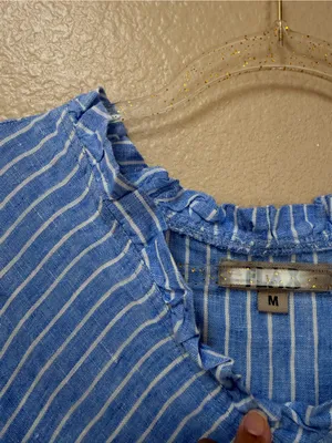 Flax Striped Sleeveless A-Line 100% Linen Ruffle Neck Swing Dress Size M thumbnail 3