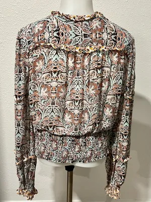 Anthropologie Printed Ruffle Crop Blouse Size Medium thumbnail 3