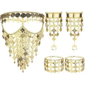 Belly Dance Jewelry for Women Cosplay Gold/Silver Coins Veil Triangle Bracelet thumbnail 1
