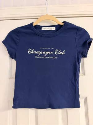Altar'd State Navy 'Champagne Club' Baby Tee Size: small thumbnail 2