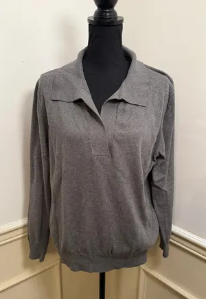 Pact Johnny Collared Polo Pullover Sweater Eco Gray Organic Cotton Minimalist thumbnail 1