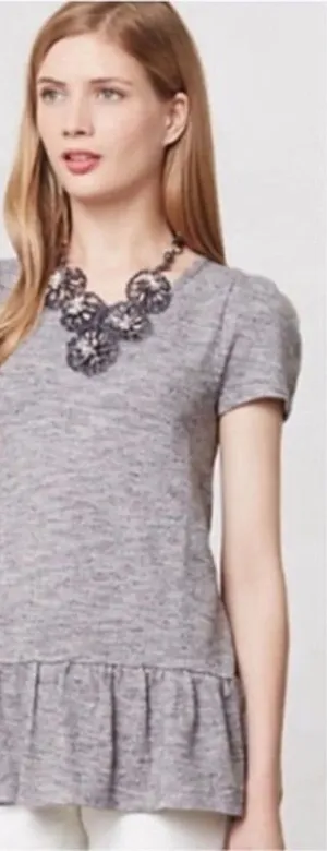 Anthropologie Leifnotes Gray Heather Peplum Short Sleeve Top thumbnail 1