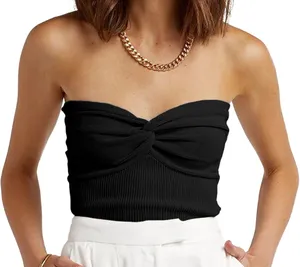Black strapless knit top thumbnail 1
