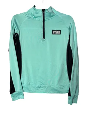 PINK‎ Victoria's Secret Women Pullover Small Mint Green Quarter Zip Athleisure thumbnail 1