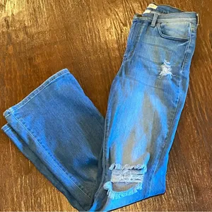 Vibrant Distressed Flare Jeans Medium Wash Size 15 / 31 Boho Hippie thumbnail 2