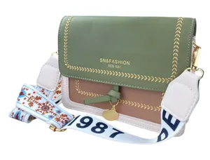 SN & Fashion Women's Green Wide Strap Fashion Flap Purse Crossbody Shoulder Bag thumbnail 1