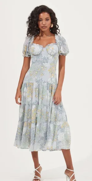 the Label Soho Floral Sweetheart Puff Sleeve Midi Dress thumbnail 3