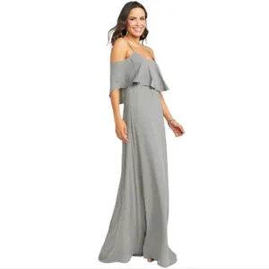 Show‎ Me Your Mumu Hacienda Maxi Dress Steel Grey Chiffon Cold Shoulder Small thumbnail 3