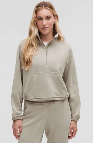 Lululemon Women’s Lululemon Brushed Softstreme Half Zip in Riverstone 4 thumbnail 1