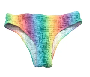 Womens Bikini Bottom Cheeky Smocked Crinkled Rainbow Colorful L thumbnail 1