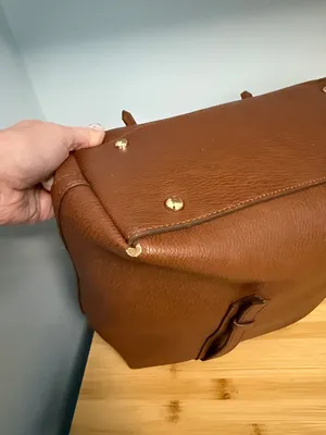 Sondra Roberts Squared Cognac Brown Tote with Gold Buckles Computer Bag or Purse thumbnail 8